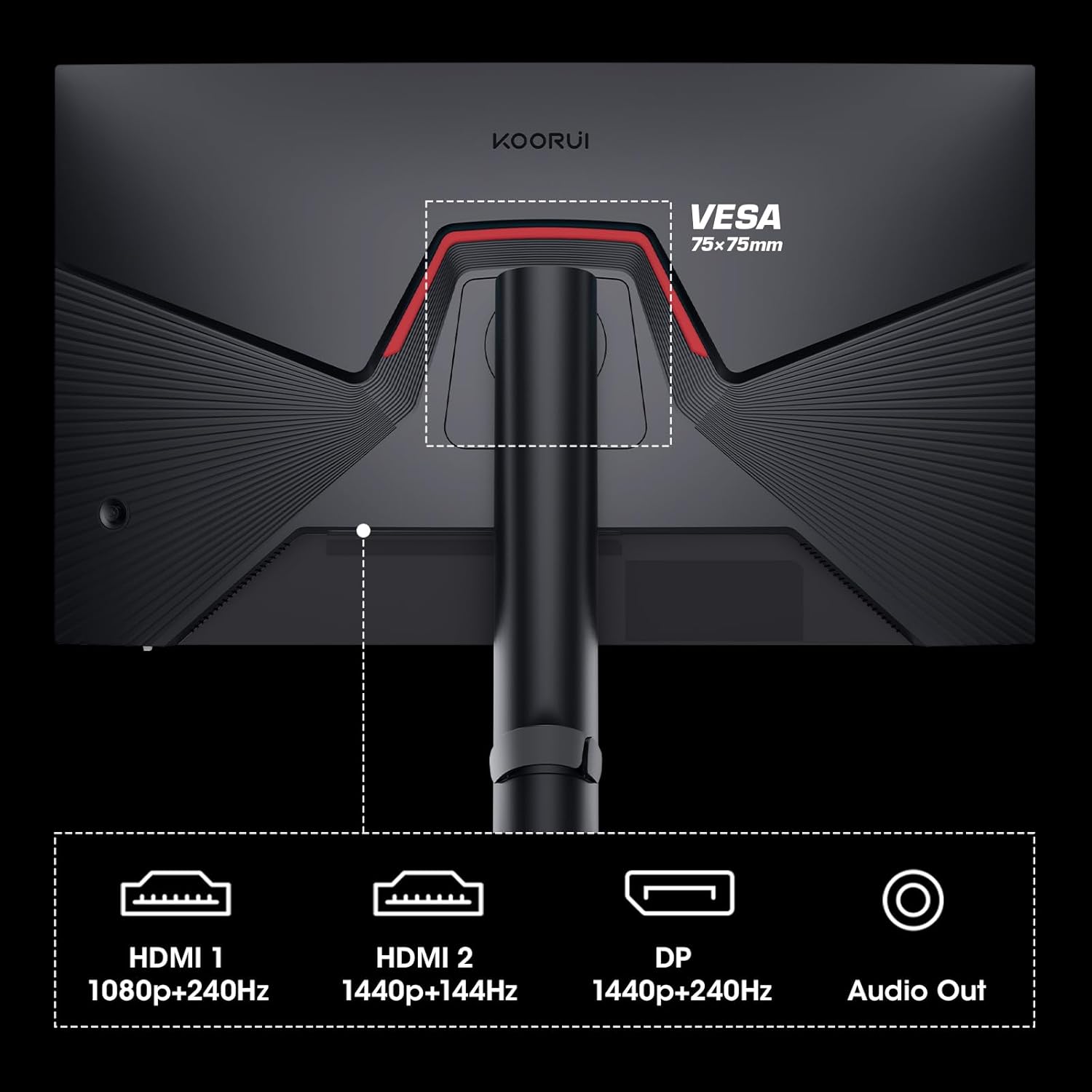 KOORUI Gaming Monitor 27 Inch - WQHD Screen PC, 240Hz, 1 ms, Adaptive Sync, Gsync Compatibility, (2560 x 1440, HDMI, DisplayPort, HDR 400) Black/Red