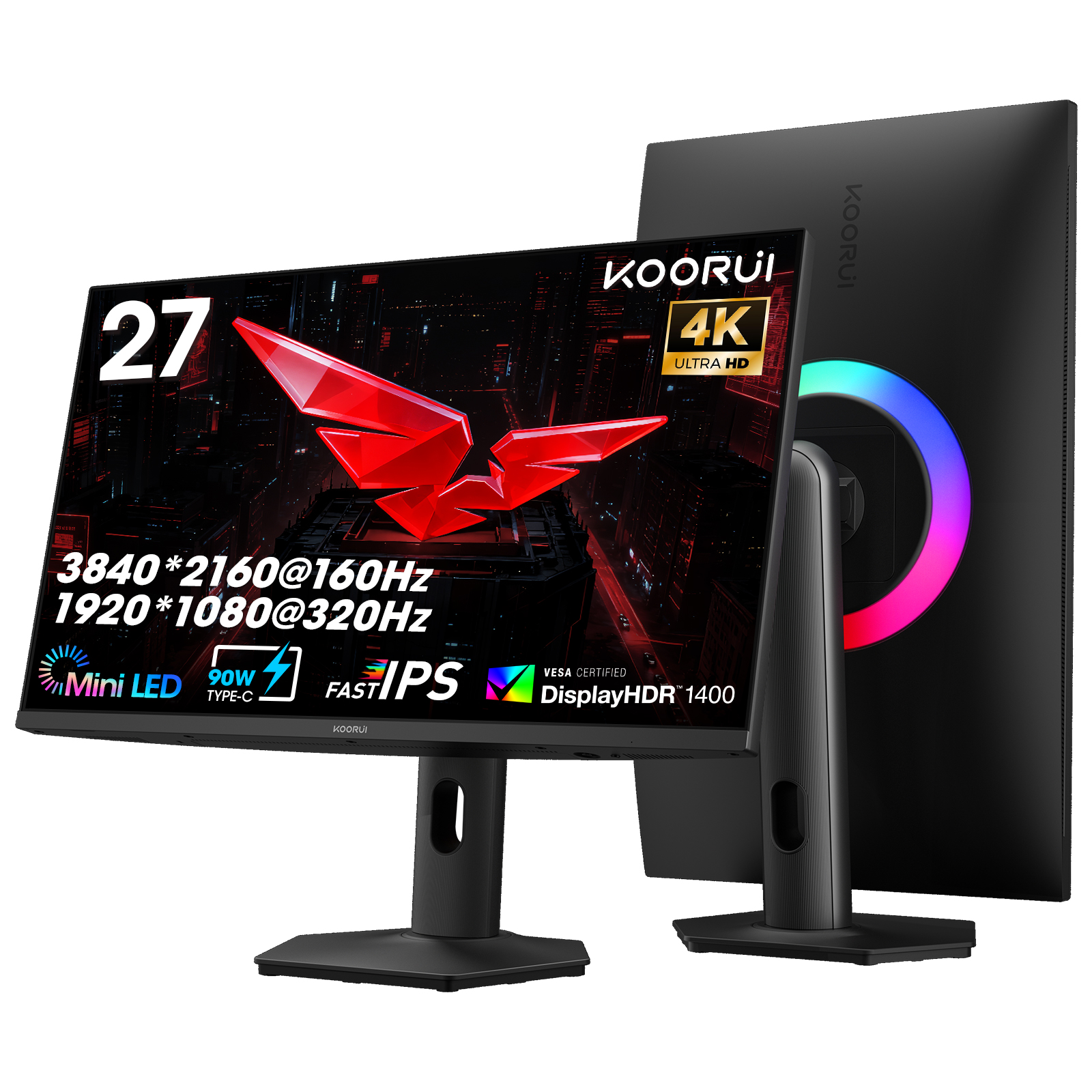 KOORUI 27" S2741LM 4K HDR 1400 mini LED 100% SRGB 320Hz/160Hz