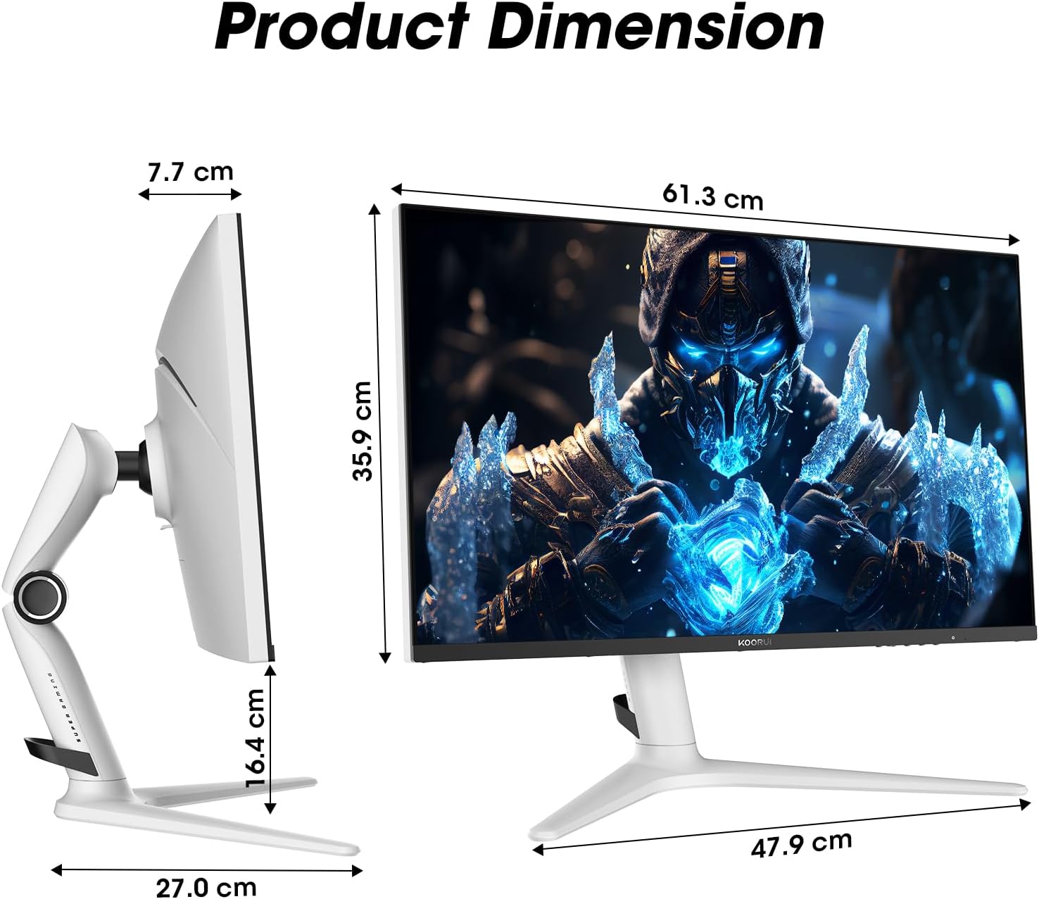 KOORUI Gaming Monitor 27 Inches, 240Hz, VA Mini LED, 1ms, QHD Gaming Screen Adaptive Sync, 2xHDMI 2.0 & DisplayPort 1.4, HDR 1000, DCI-P3 95%, VESA 75 x 75 mm, Eye Care, Height Adjustable