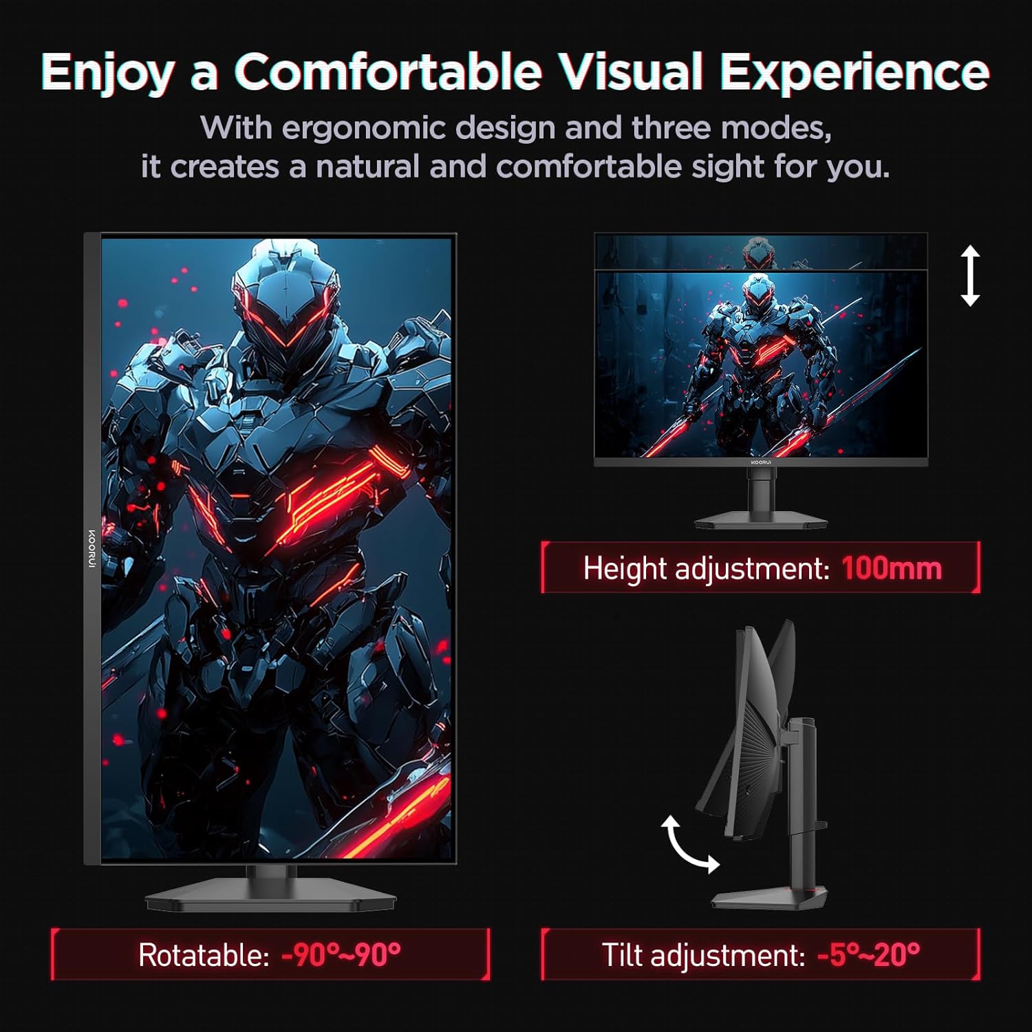 KOORUI Gaming Monitor, 27" Fast IPS Computer Monitor, 320Hz QHD HDR400 Display, 1ms PC Screen, 98% DCI-P3 Color Gamut, Adaptive Sync, Ultra Slim Frame, VESA Mountable, HDMI 2.0, DP 1.4, G2721E
