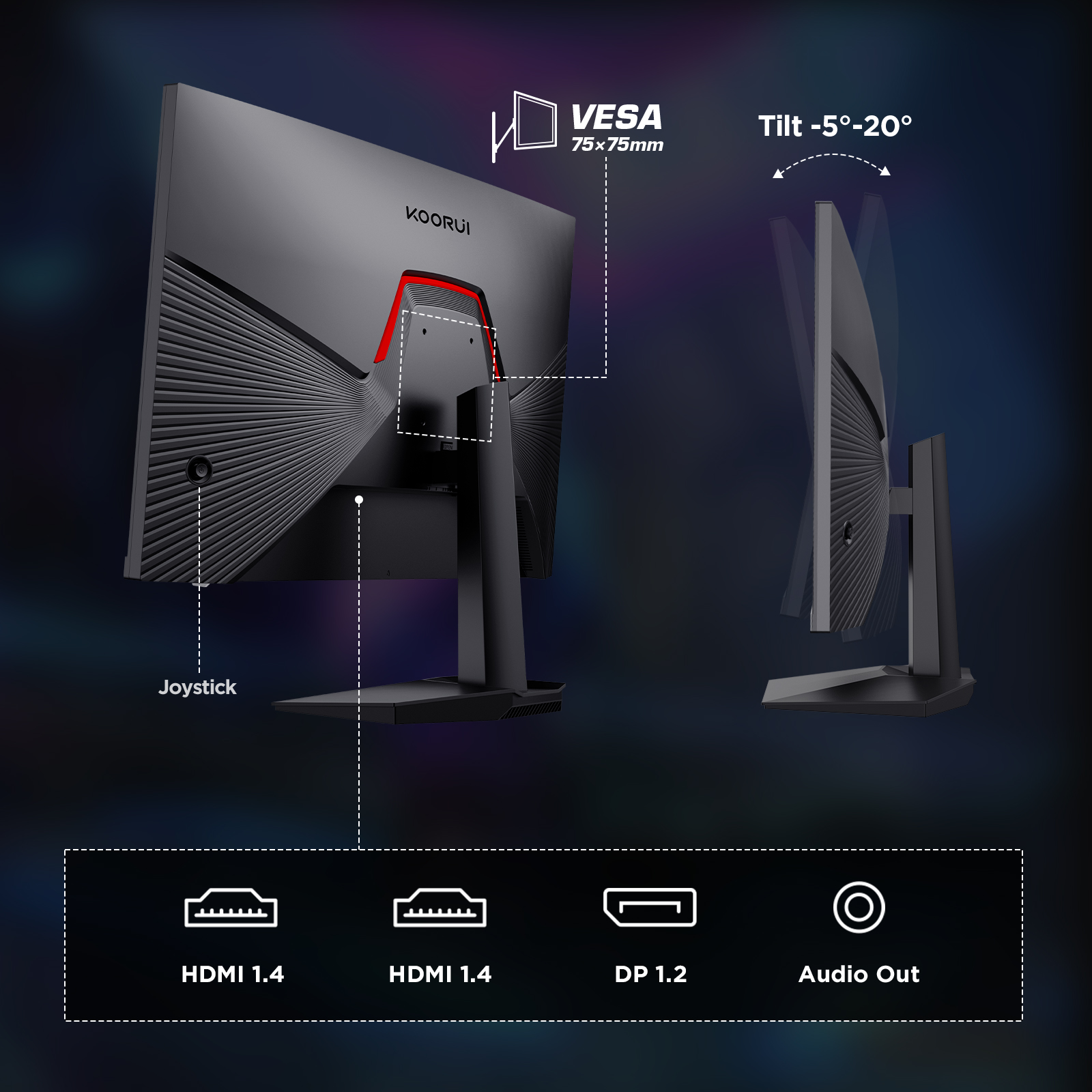 KOORUI 24.5” FHD 1920x1080p VA Gaming Monitor, 170Hz 1ms Monitor, FreeSync Premium, Adaptive Sync, 2xHDMI(144Hz) & DisplayPort(170Hz), sRGB 125%, 75 * 75mm VESA, Tilt Adjustable, Eye Care, Black