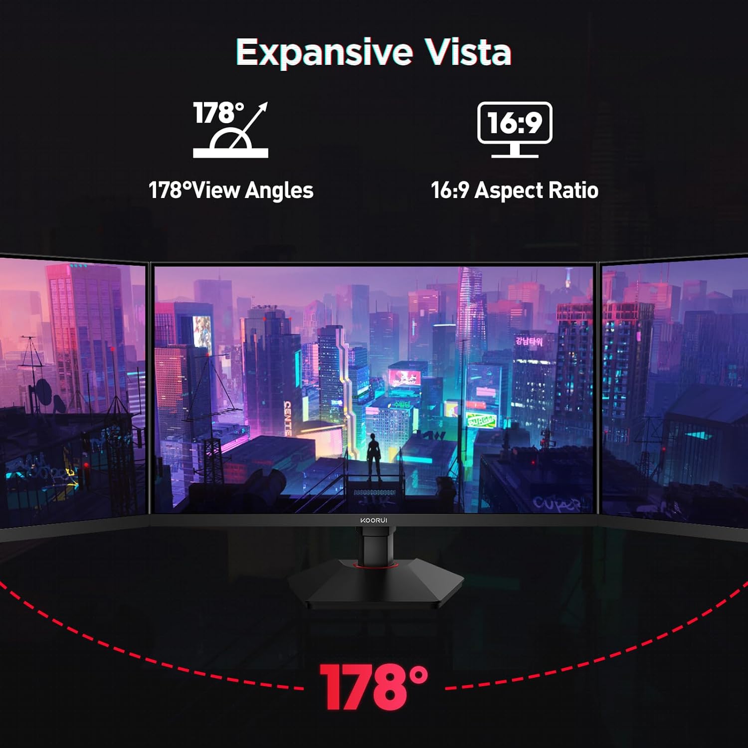 KOORUI Gaming Monitor, 27" Fast IPS Computer Monitor, 320Hz QHD HDR400 Display, 1ms PC Screen, 98% DCI-P3 Color Gamut, Adaptive Sync, Ultra Slim Frame, VESA Mountable, HDMI 2.0, DP 1.4, G2721E