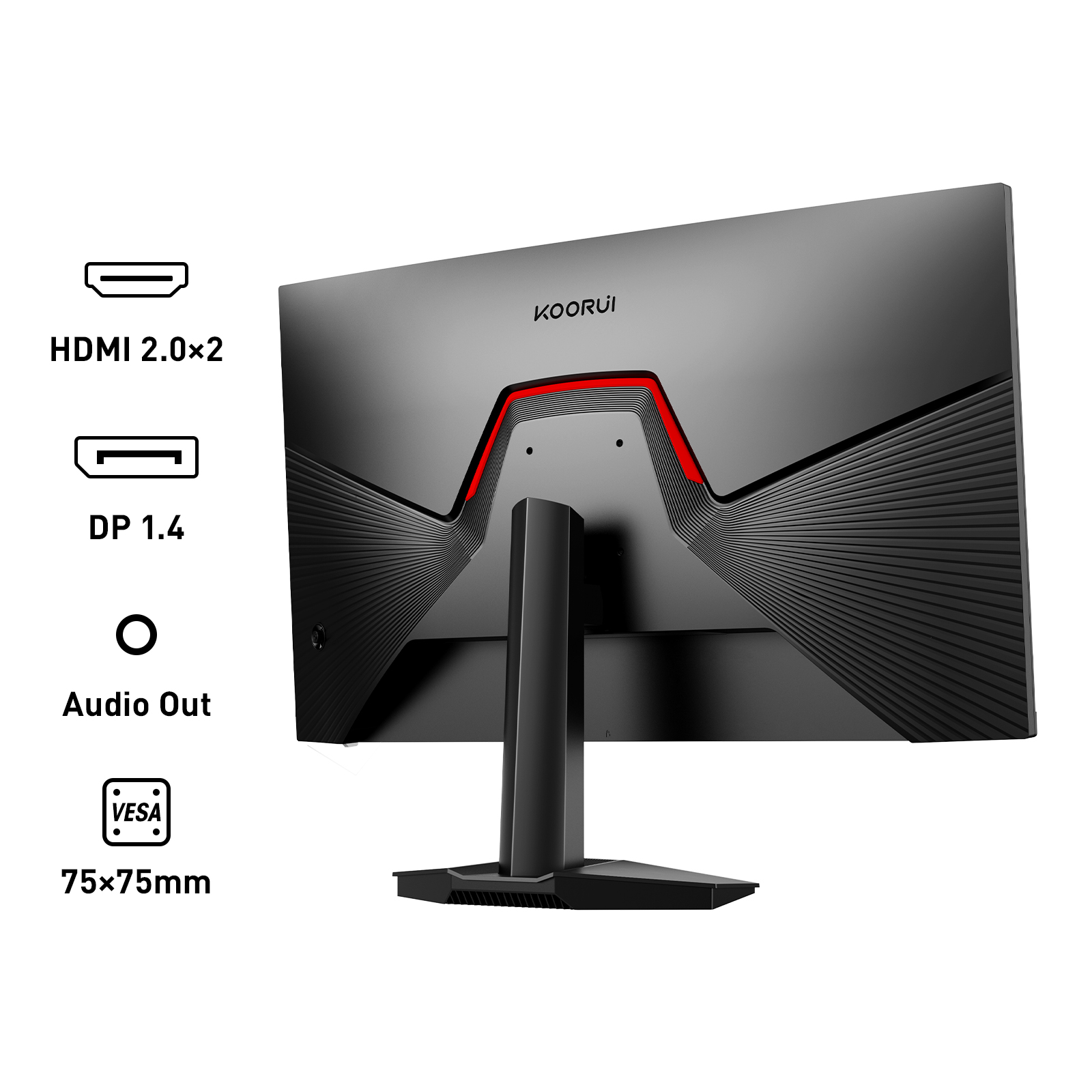KOORUI G2421V 24 Zoll Gaming Monitor, 1ms 180Hz IPS QHD 2560x1440 PC Bildschirm, HDR400 Adaptive Sync HDMI2.0/DP1.4 VESA 75x75mm