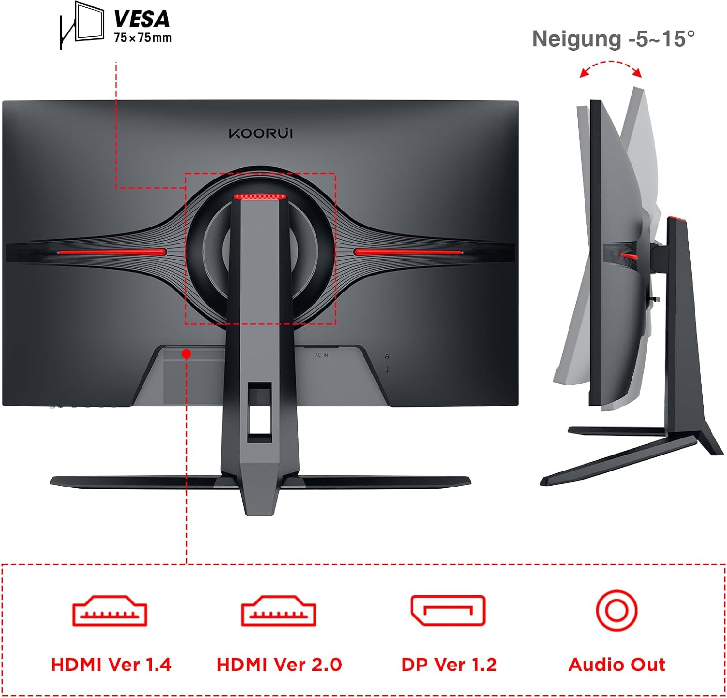 KOORUI Gaming Monitor 27 Inch QHD 144 Hz, 1ms, DCI-P3 90% Colour Range, Adaptive Sync, 2560 x 1440, HDMI, DisplayPort
