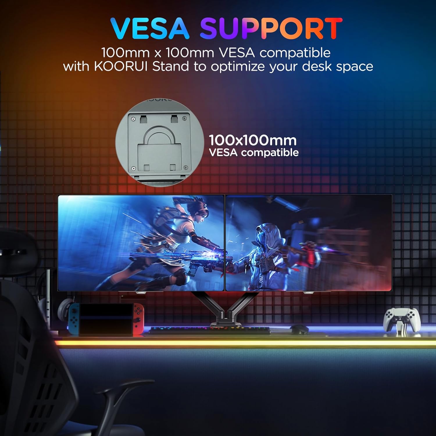 KOORUI 27 Inch OLED Gaming Monitor, 1440P 240Hz 0.03ms PC Monitor, 90W Type-C Charge, DCI-P3 Slim Screen, HDMI 2.0, DisplayPort 1.4, USB-C 3.1, 100 x 100 mm VESA, Black, 27E8QK