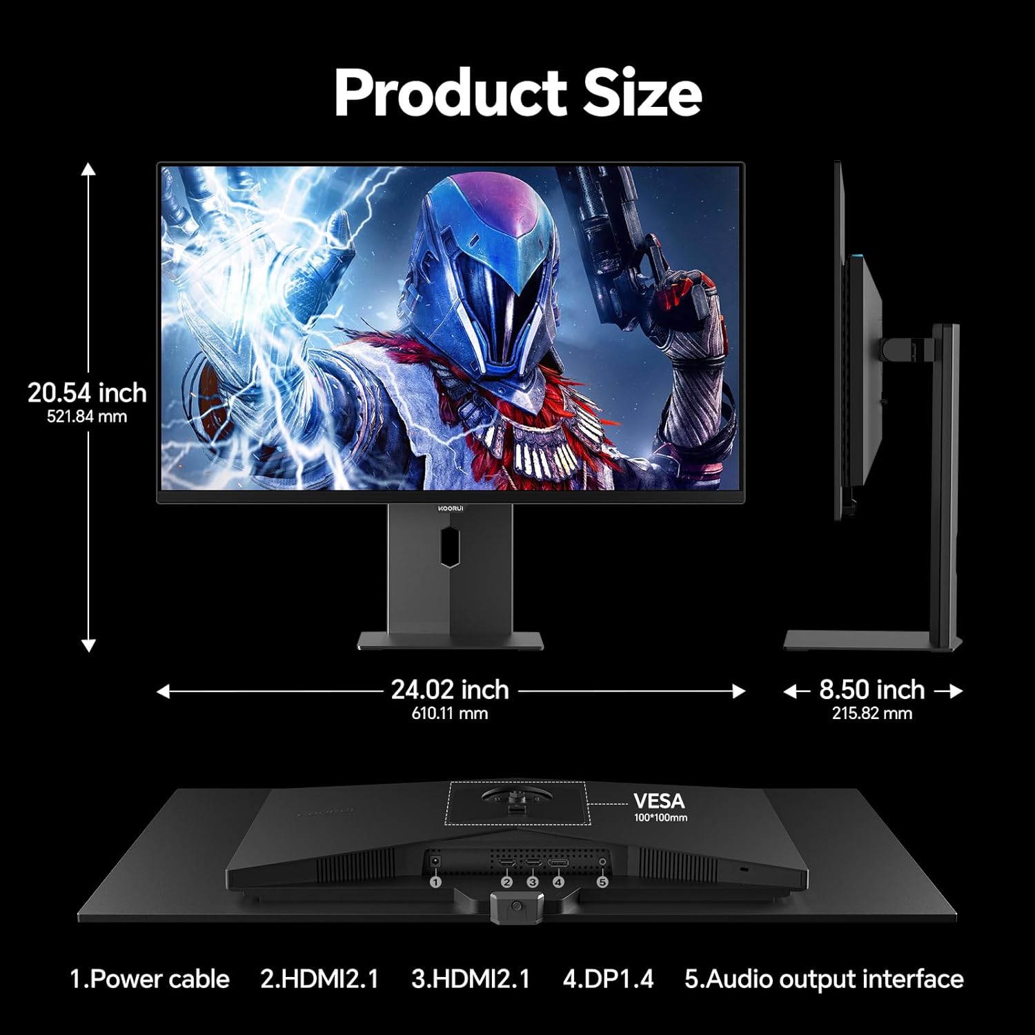 KOORUI 27 inch OLED Gaming Monitor, 240Hz Monitor, 0.03ms, 1440p AdaptiveSync Compatible, 99% DCI-P3, Height/Pivot/Tilt/Swivel Adjustability, HDMI 2.0, DisplayPort 1.4, VESA, Black, S2721XO