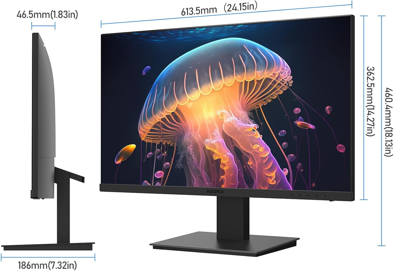 KOORUI 27 Inch Monitors, 4K Computer Monitors UHD(3840 * 2160), IPS, 6ms, 60Hz, 2x HDMI 2.0 & DisplayPort 1.4, Adpitive Sync, HDR10, VESA 100 * 100mm, 90% DCI-P3, Eye Care