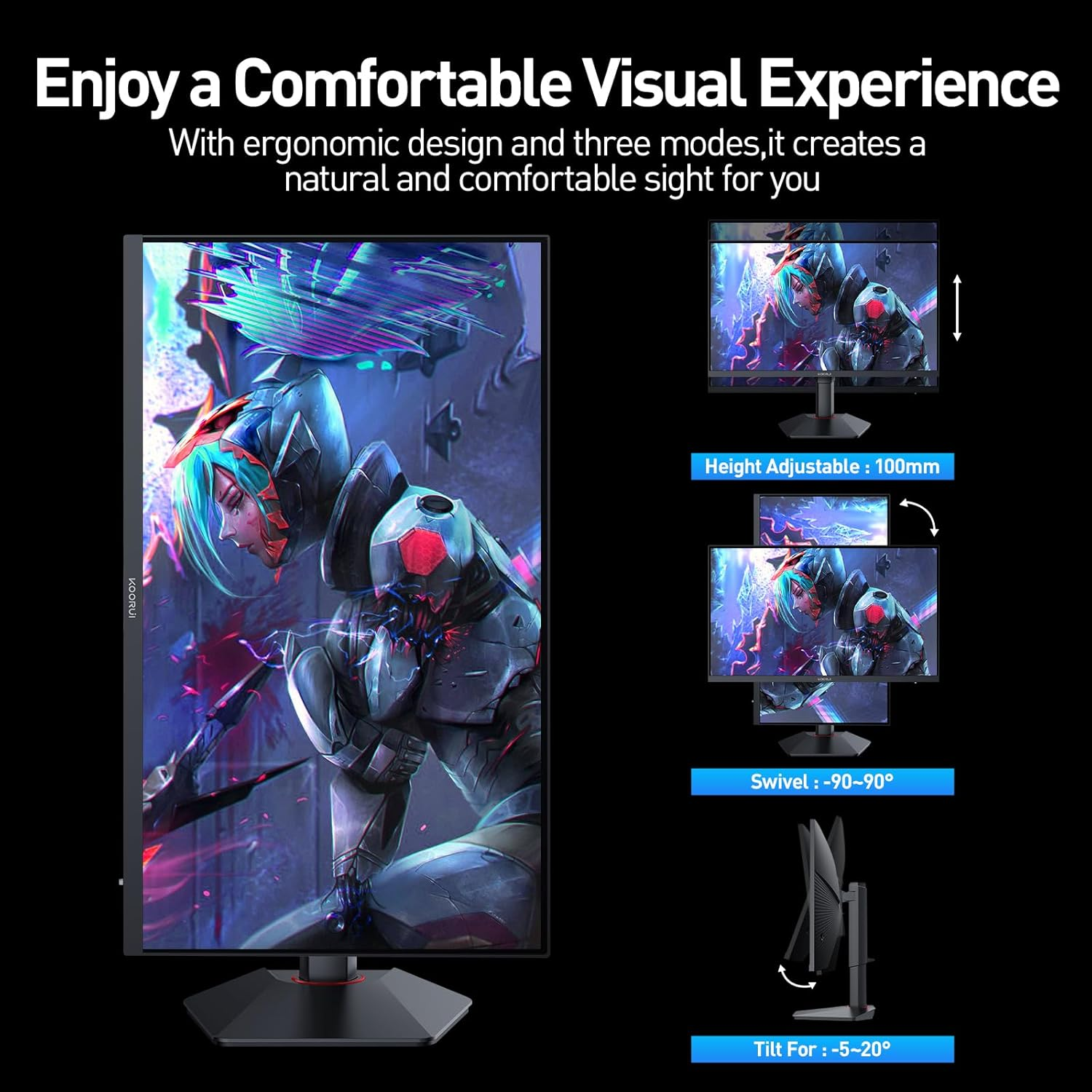 KOORUI 27 Inch Gaming Monitor, UHD 160Hz / FHD 320Hz, IPS Panel, Adjustable Stand, 95% DCI-P3, HDR400, HDMI/DP, Eye-Care, VESA Mountable，G2741L