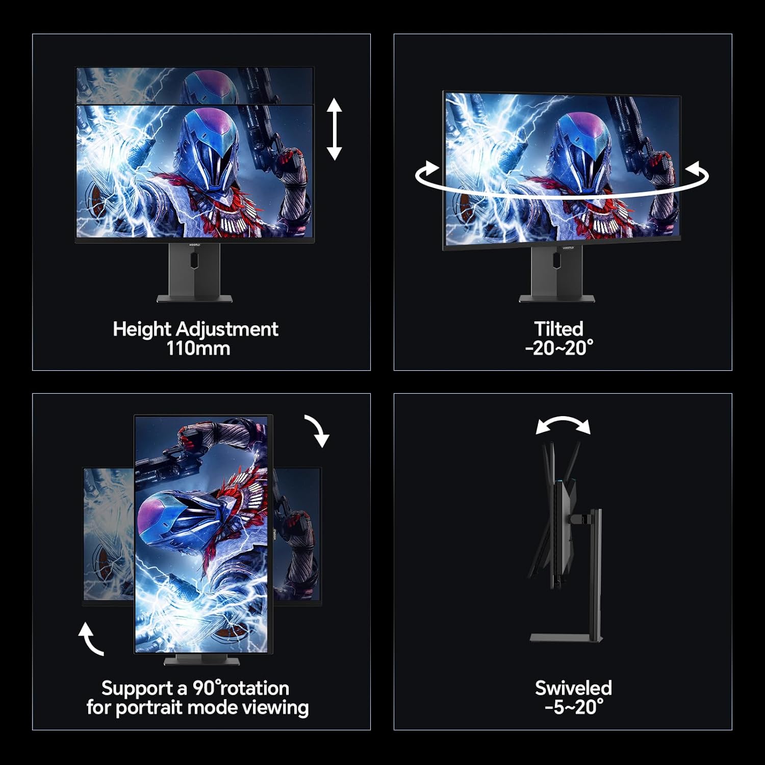 KOORUI 27 inch OLED Gaming Monitor, 240Hz Monitor, 0.03ms, 1440p AdaptiveSync Compatible, 99% DCI-P3, Height/Pivot/Tilt/Swivel Adjustability, HDMI 2.0, DisplayPort 1.4, VESA, Black, S2721XO