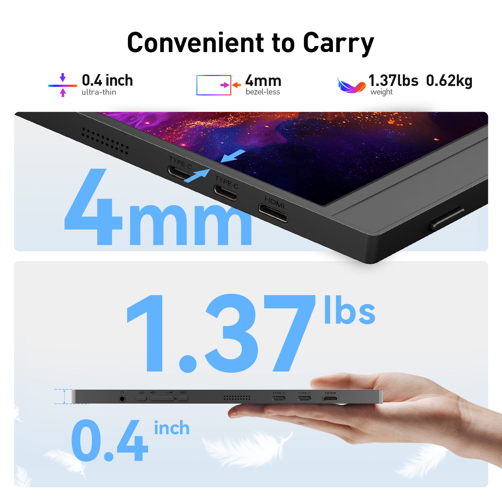 KOORUI 15.6 inch Portable Monitor FHD 1080P IPS External Display, Second Screen for Travel and Office, USB-C HDMI Gaming Monitor with Kickstand & Speakers for Laptop PC