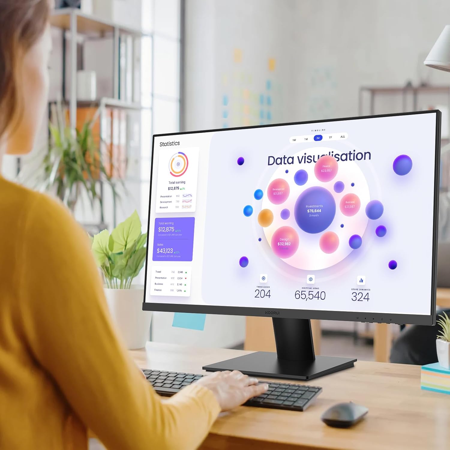 KOORUI 27 Inch Monitors, 4K Computer Monitors UHD(3840 * 2160), IPS, 6ms, 60Hz, 2x HDMI 2.0 & DisplayPort 1.4, Adpitive Sync, HDR10, VESA 100 * 100mm, 90% DCI-P3, Eye Care