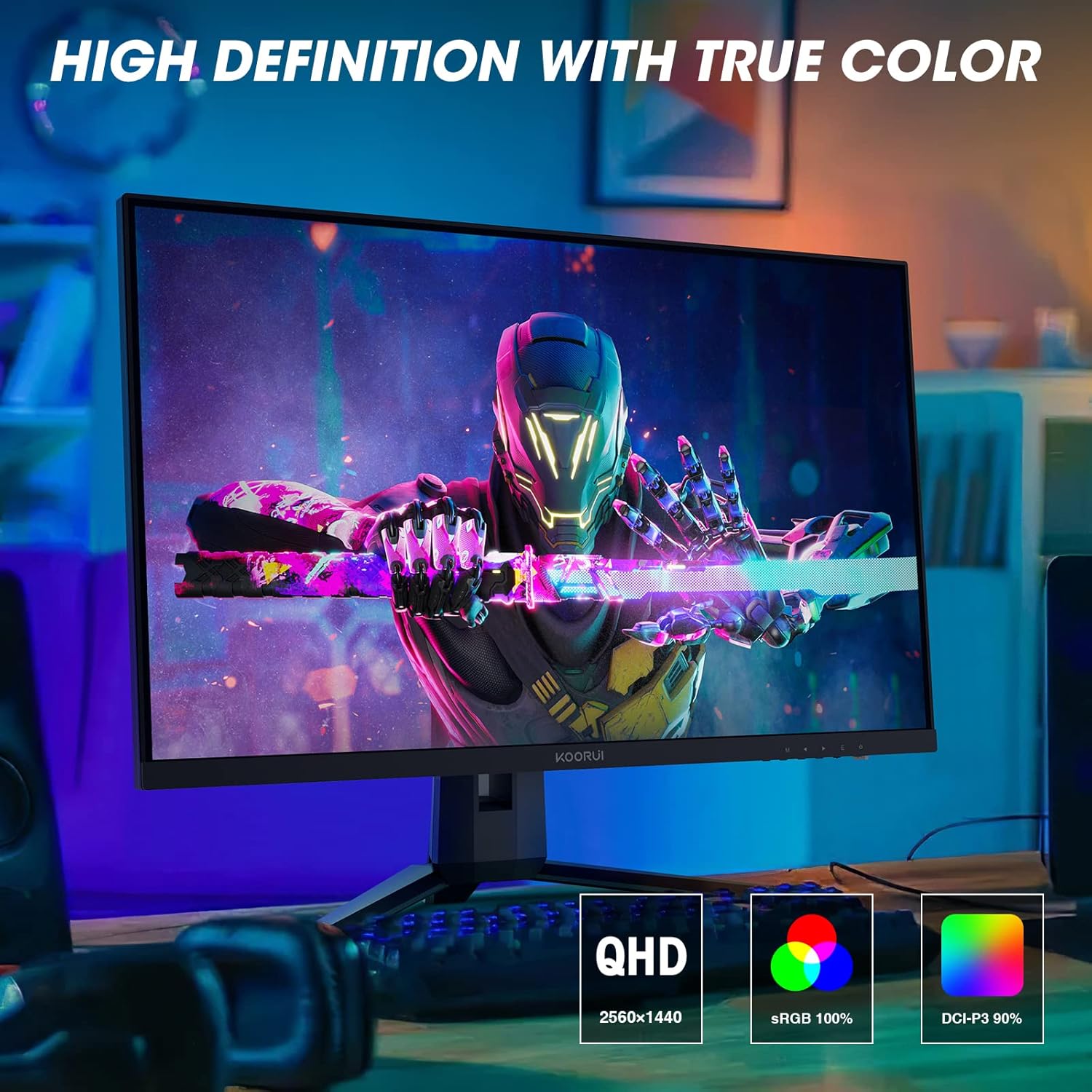 KOORUI Gaming Monitor 27 Inch QHD 144 Hz, 1ms, DCI-P3 90% Colour Range, Adaptive Sync, 2560 x 1440, HDMI, DisplayPort