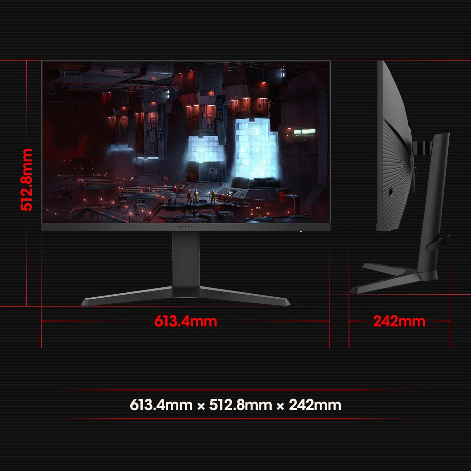 KOORUI Gaming Monitor 27 Inch - WQHD Screen PC, 240Hz, 1 ms, Adaptive Sync, Gsync Compatibility, (2560 x 1440, HDMI, DisplayPort, HDR 400) Black/Red