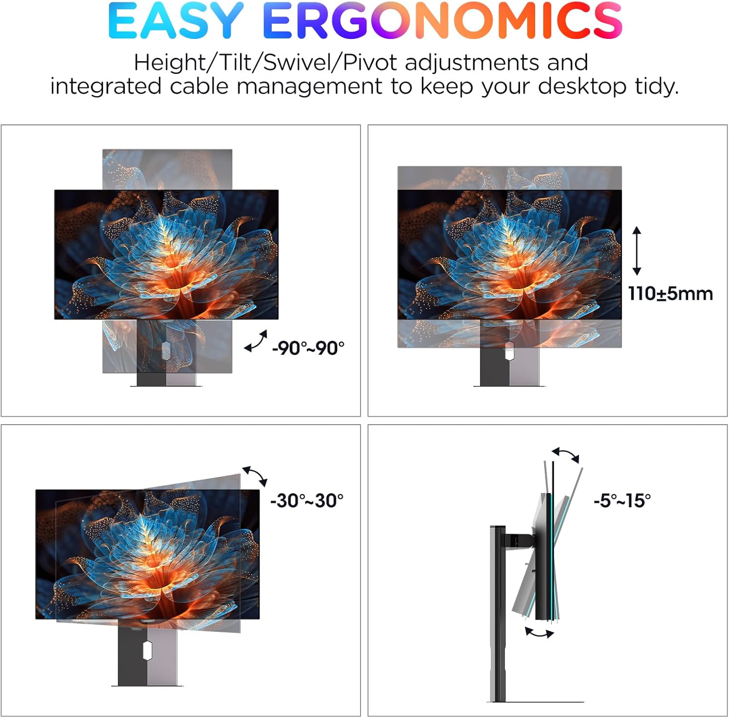 KOORUI 27 Inch OLED Gaming Monitor, 1440P 240Hz 0.03ms PC Monitor, 90W Type-C Charge, DCI-P3 Slim Screen, HDMI 2.0, DisplayPort 1.4, USB-C 3.1, 100 x 100 mm VESA, Black, 27E8QK