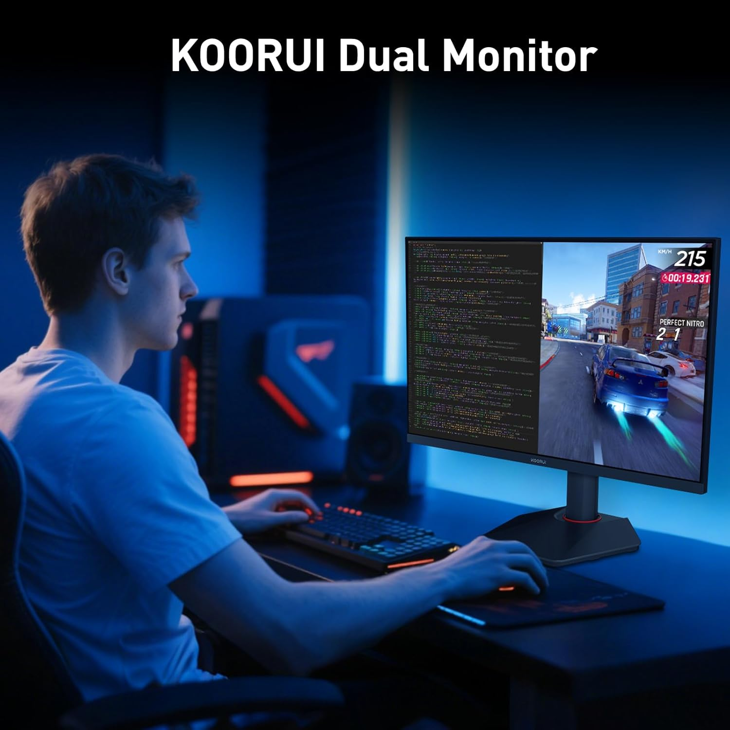 KOORUI 27 Inch Gaming Monitor, UHD 160Hz / FHD 320Hz, IPS Panel, Adjustable Stand, 95% DCI-P3, HDR400, HDMI/DP, Eye-Care, VESA Mountable，G2741L