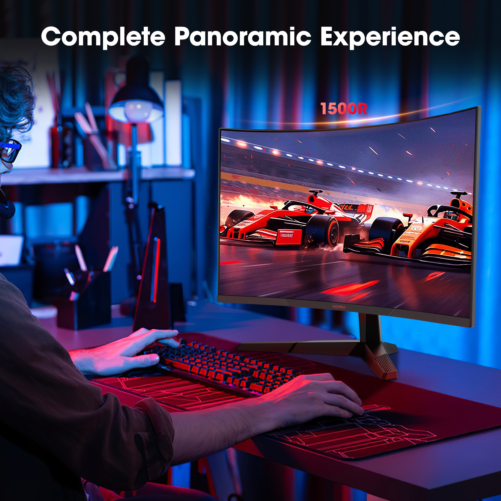 KOORUI 27 inch Curved Gaming Monitor, QHD (2560 x 1440) R1500 180Hz, AdaptiveSync with 1ms Computer Monitor, VESA Compatible, HDR10, 1 x Display Port 1.4 & 2 x HDMI 2.0, Eye Care 27E6QCA