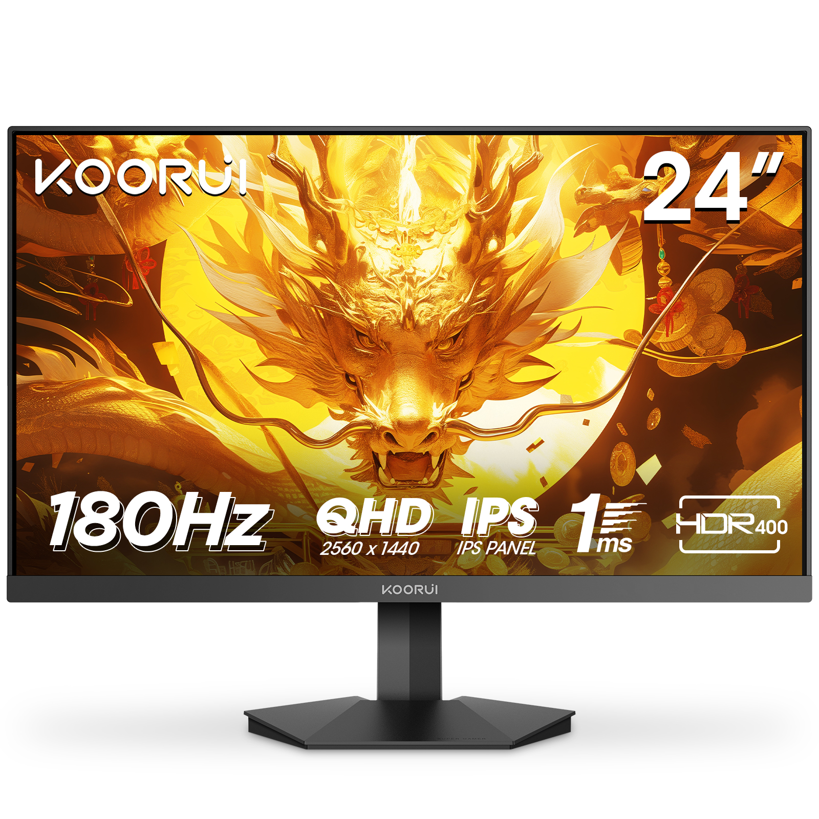 KOORUI G2421V 24 Zoll Gaming Monitor, 1ms 180Hz IPS QHD 2560x1440 PC Bildschirm, HDR400 Adaptive Sync HDMI2.0/DP1.4 VESA 75x75mm