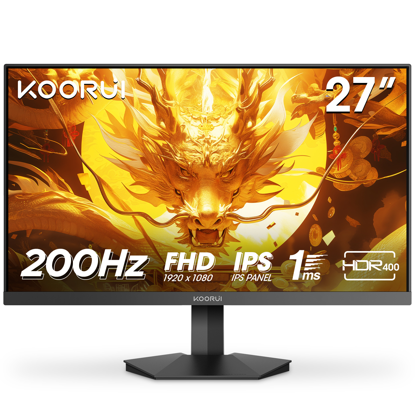 KOORUI G2711P 27 Zoll Gaming Monitor, 1ms 200Hz FHD IPS HDR400 PC Bildschirm, 100% SRGB Adaptive Sync VESA 75x75mm