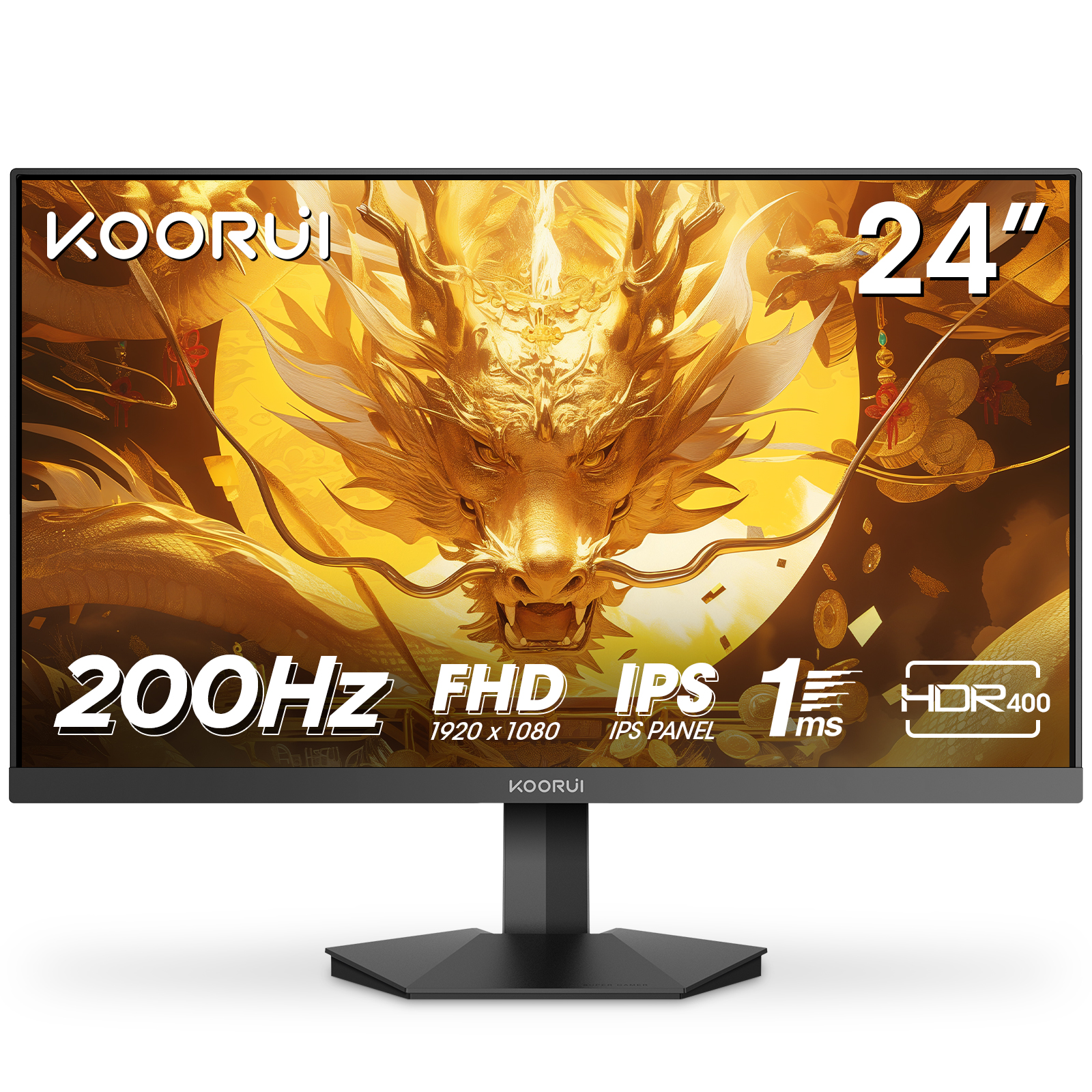 KOORUI G2411P 24 Inch Gaming Monitor - 200Hz PC Screen FHD 1920 x 1080 IPS HDR400, Adaptive Sync 1ms, HDMI 2.0 & DP 1.4, VESA 75 x 75 mm