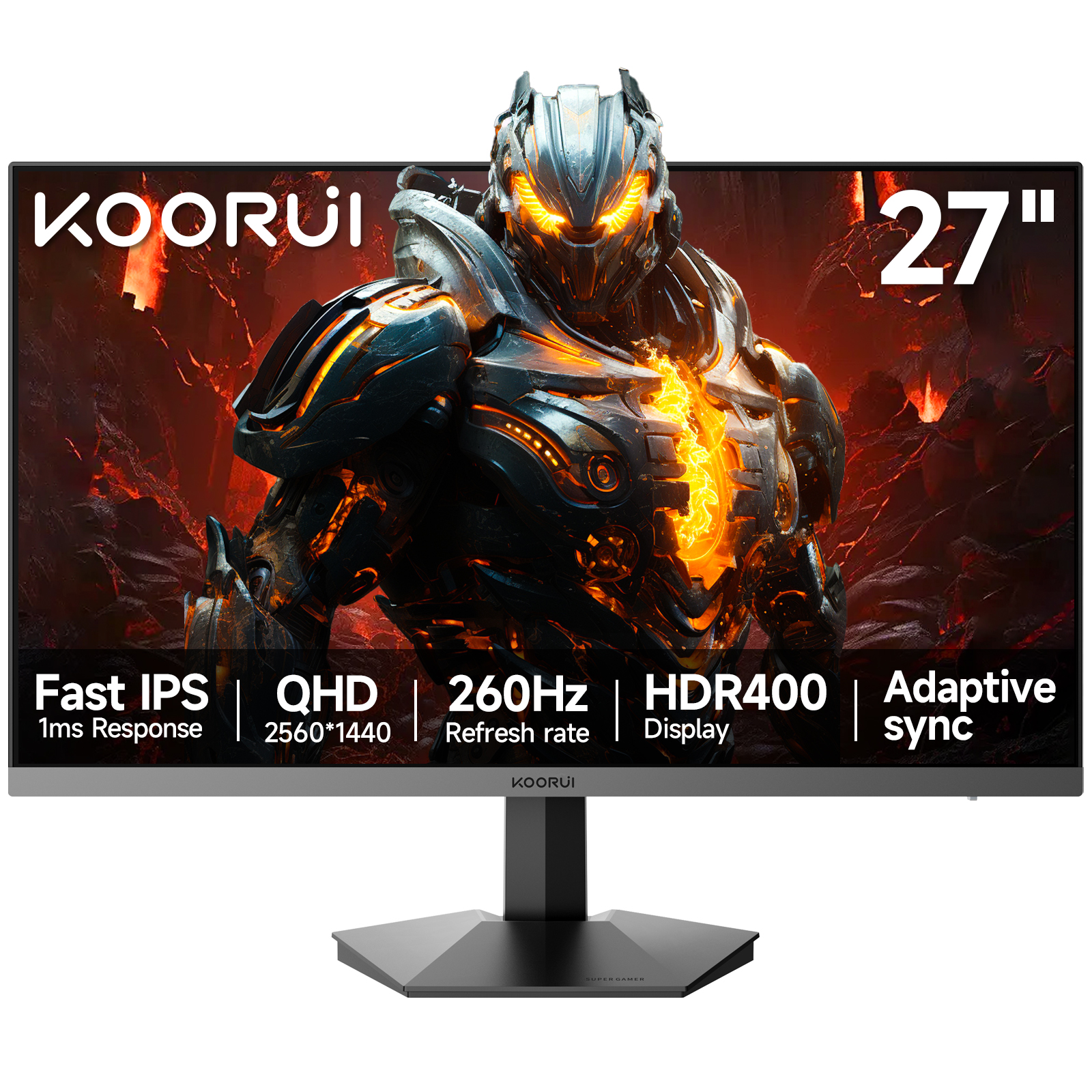KOORUI 27 inch Gaming Monitor QHD (2560x1440),1440P,260Hz Refresh Rate,3-Sided Frameless,Adaptive Sync, VESA, Support DP & HDMI