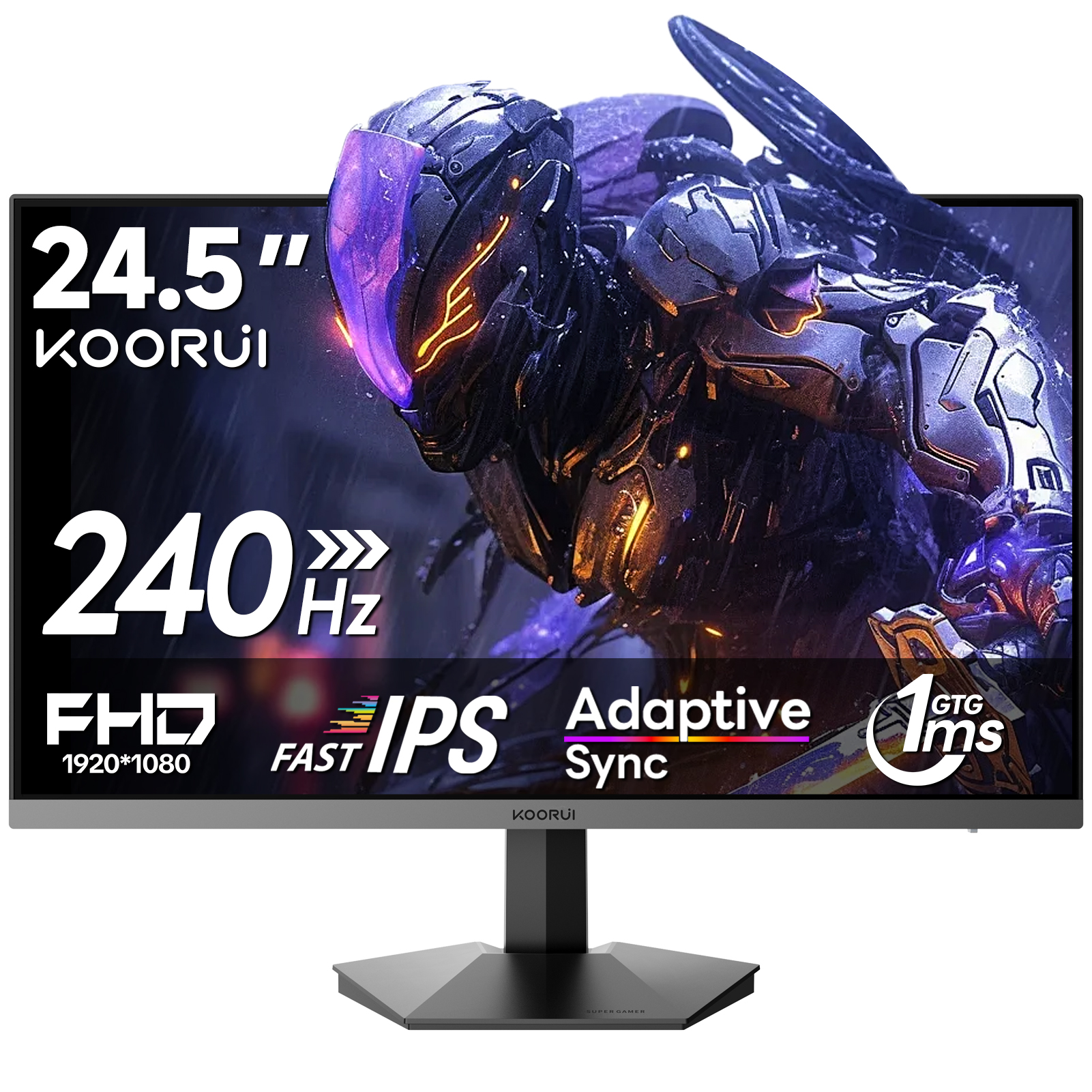 KOORUI 24.5 inch 240hz Gaming Monitor FHD 1080p, IPS Panel, 1ms Response Time, Adaptive sync 3-Sided Frameless,Ultra Slim,VESA,DP HDMI G2511X