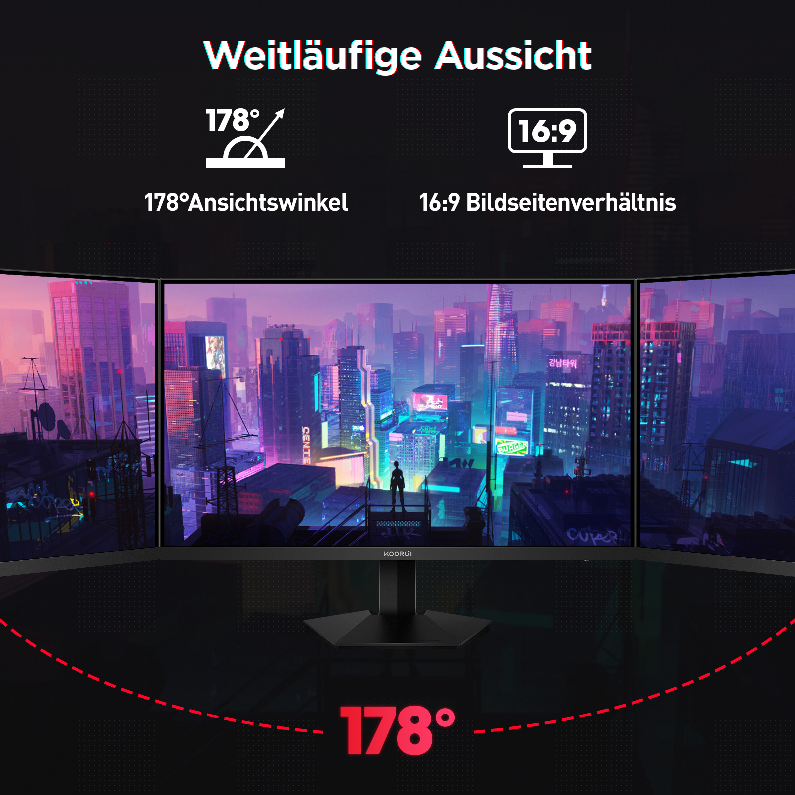 KOORUI G2421V 24 Zoll Gaming Monitor, 1ms 180Hz IPS QHD 2560x1440 PC Bildschirm, HDR400 Adaptive Sync HDMI2.0/DP1.4 VESA 75x75mm