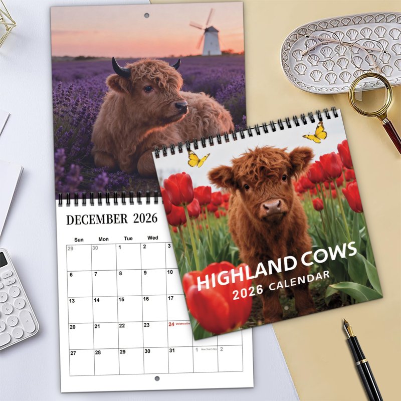 Highland Cow 2026 Wall Calendar