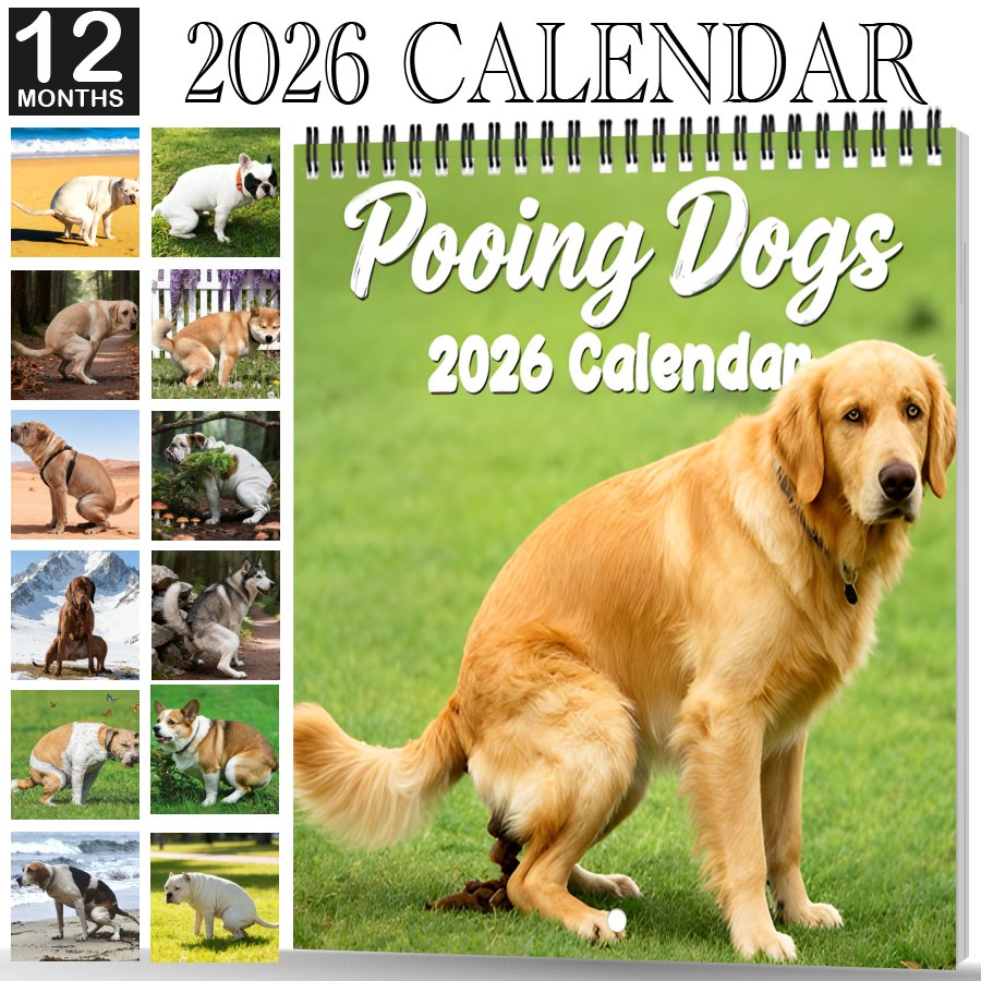 🐾Funny Poop Dog Calendar 2026- A monthly prank gift for dog lovers, white elephant swappers, and poop diary trackers - Humorous pet owner gift ideas.