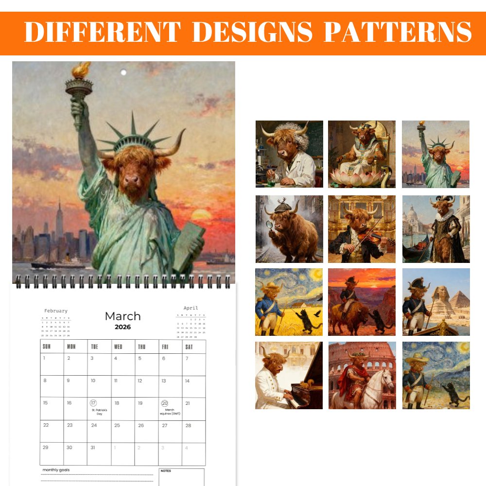 🤣2026 Famous Painting Highland Cow Wall Calendar