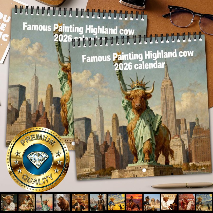 🤣2026 Famous Painting Highland Cow Wall Calendar