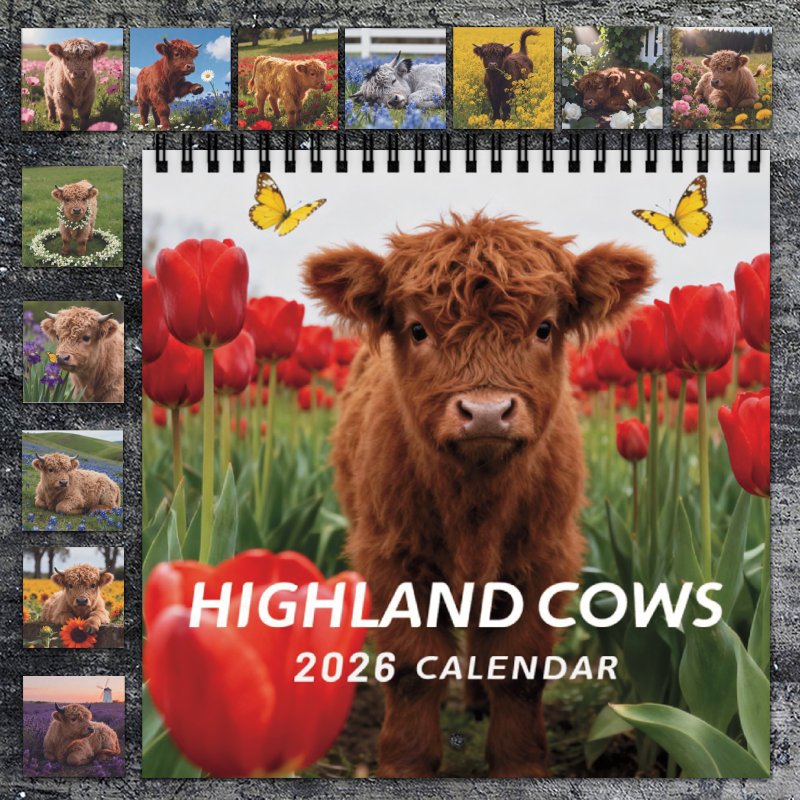 Highland Cow 2026 Wall Calendar