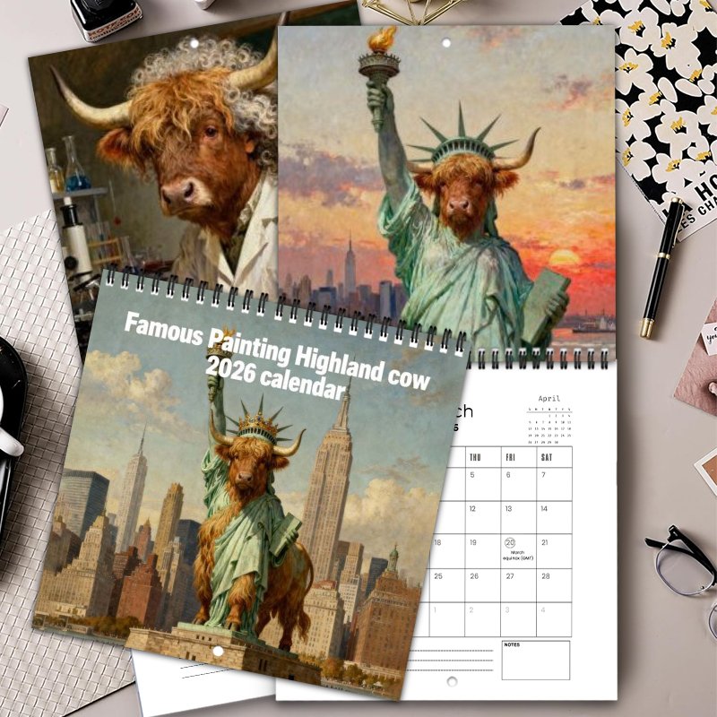 🤣2026 Famous Painting Highland Cow Wall Calendar