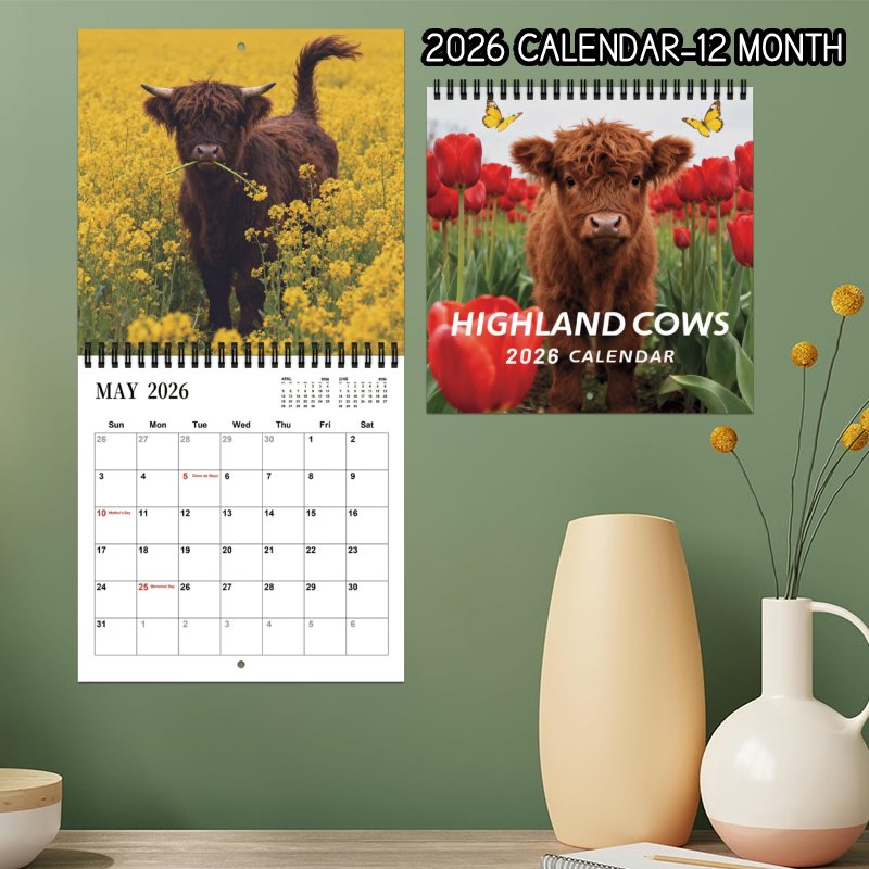 Highland Cow 2026 Wall Calendar