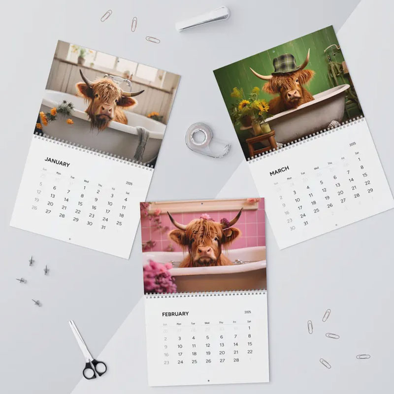 📅2026 Bathtub Highland Cow Calendar