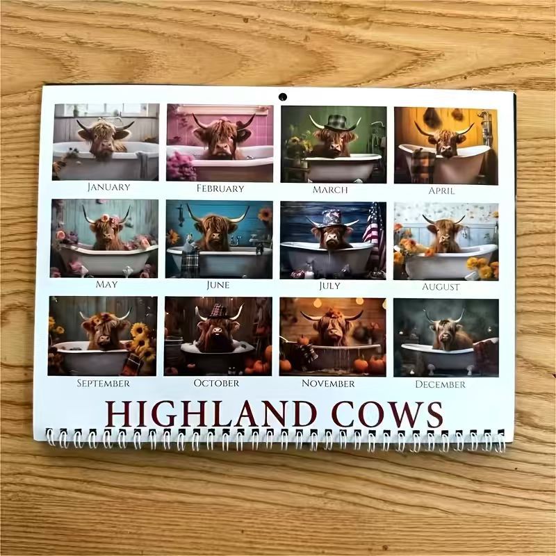 📅2026 Bathtub Highland Cow Calendar