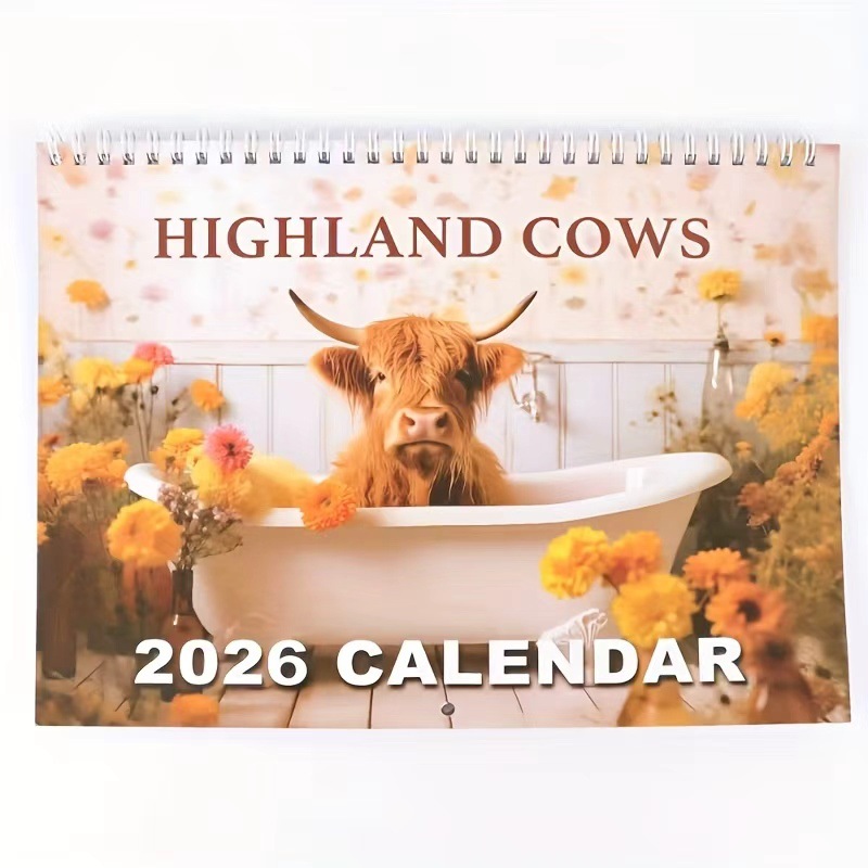 📅2026 Bathtub Highland Cow Calendar