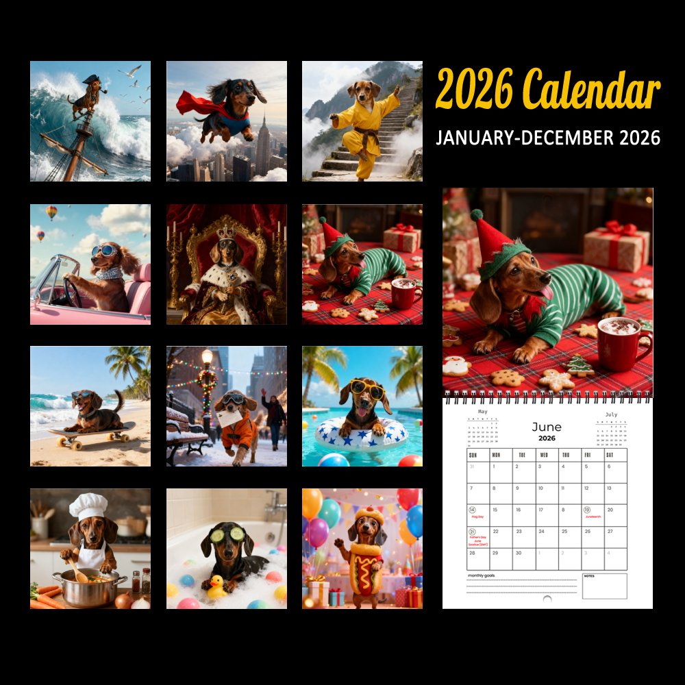 🔥🐶 2026 Funny Dachshund Dog Wall Calendar 