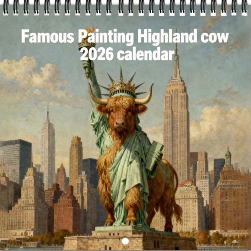 🤣2026 Famous Painting Highland Cow Wall Calendar