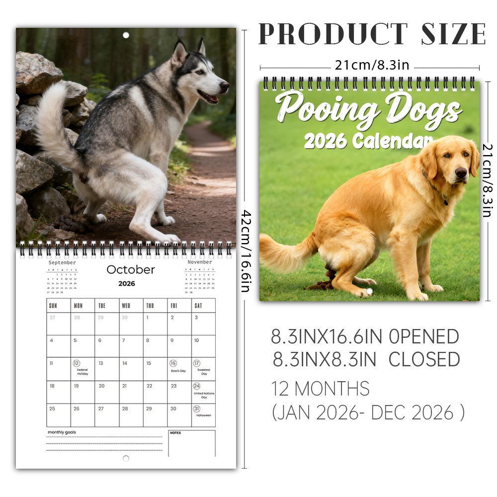 🐾Funny Poop Dog Calendar 2026- A monthly prank gift for dog lovers, white elephant swappers, and poop diary trackers - Humorous pet owner gift ideas.