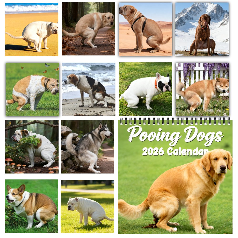 🐾Funny Poop Dog Calendar 2026- A monthly prank gift for dog lovers, white elephant swappers, and poop diary trackers - Humorous pet owner gift ideas.