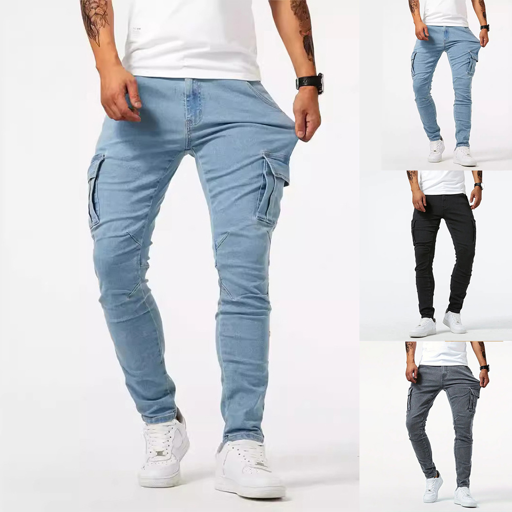 Jean skinny décontracté multi-poches pour hommes