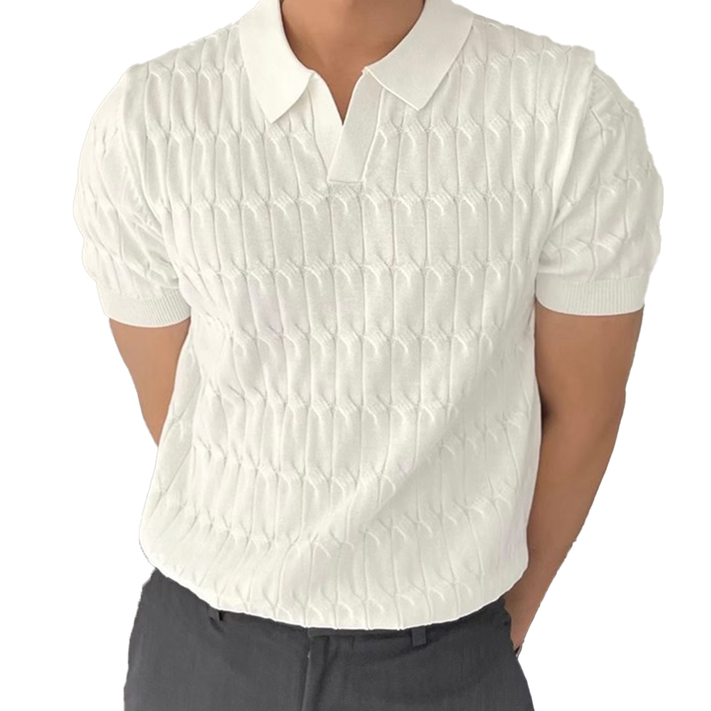 Atmungsaktiver Jacquard-Kurzarm-Strickpullover mit Revers für Herren