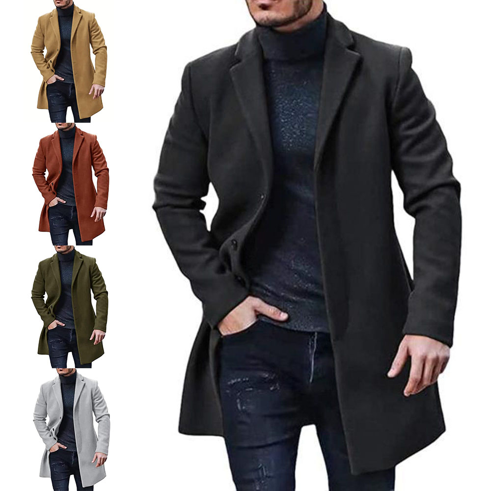 Mittellanger, einfarbiger Herrenmantel mit Revers