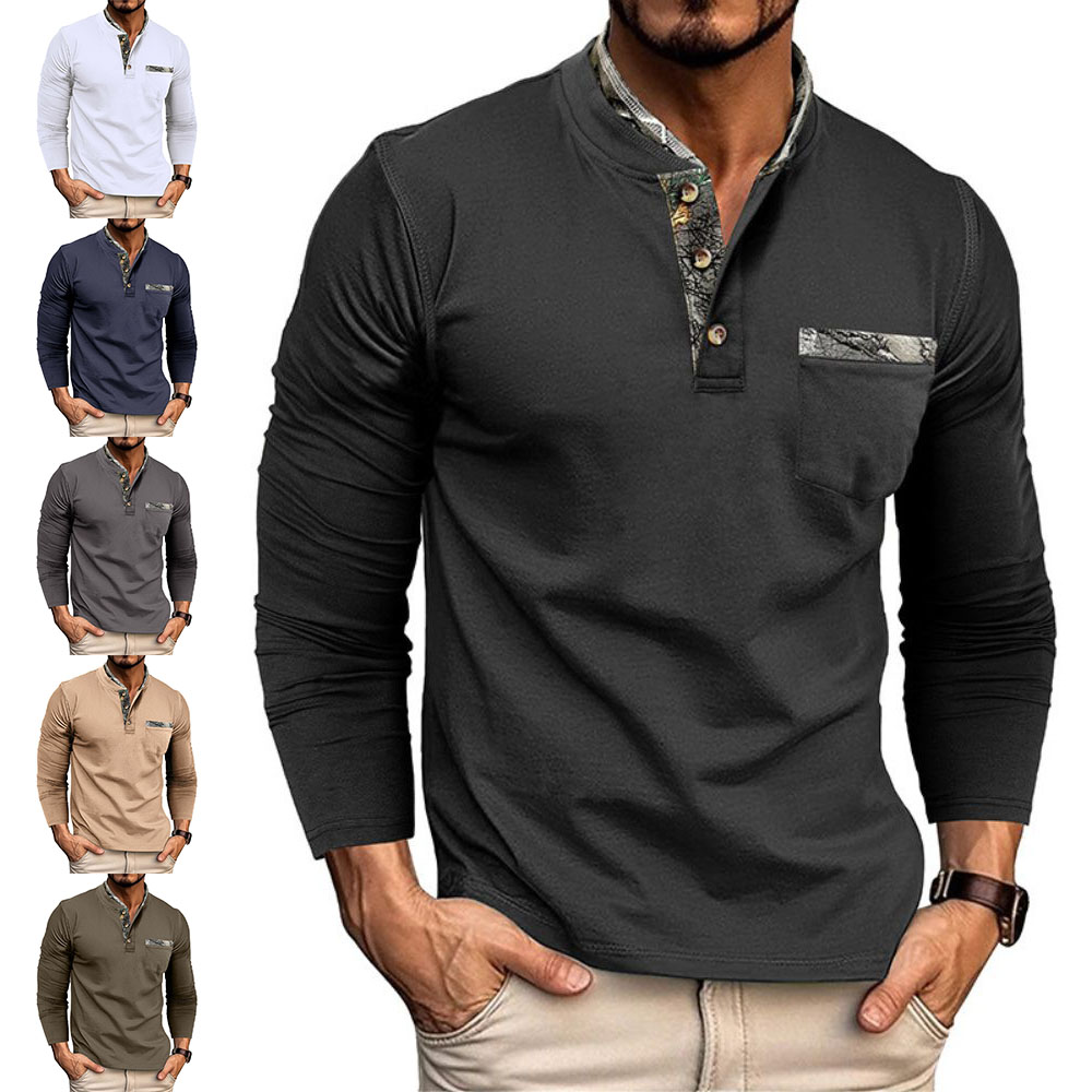 T-shirt décontracté à manches longues et blocs de couleurs pour hommes