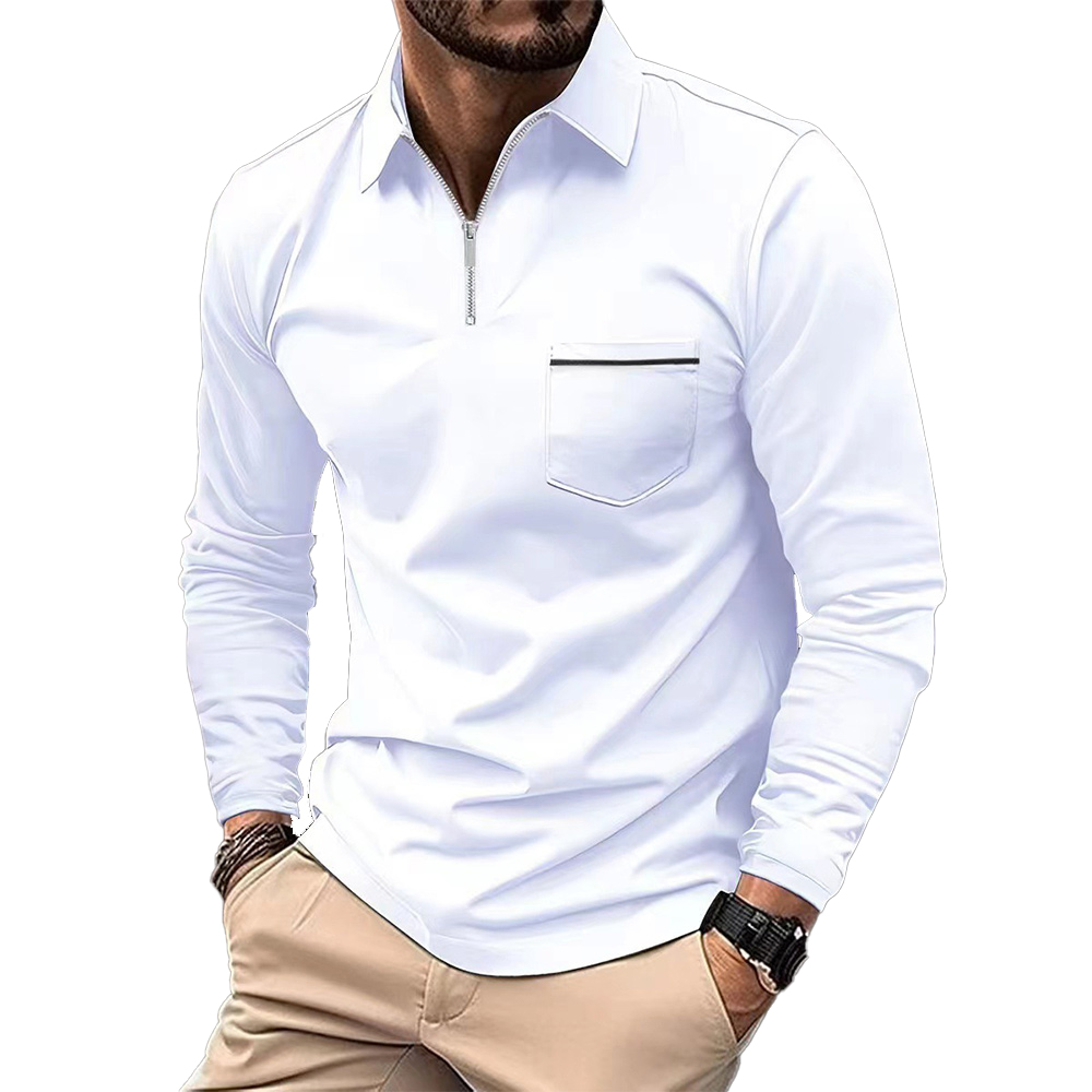 Poloshirt für Herren mit langen Ärmeln und Reißverschluss am Kragen à manches longues et col zippé pour homme