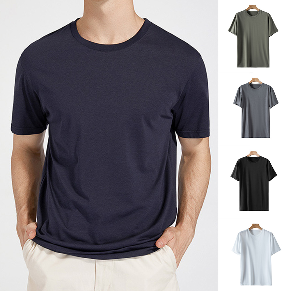 Einfarbiges kurzärmliges T-Shirt mit Rundhalsausschnitt