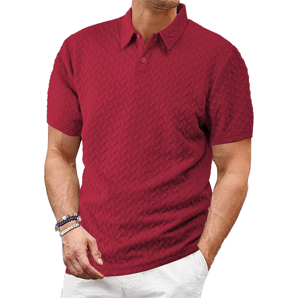Lockeres, lässiges, einfarbiges Jacquard-Kurzarm-Poloshirt für Herren