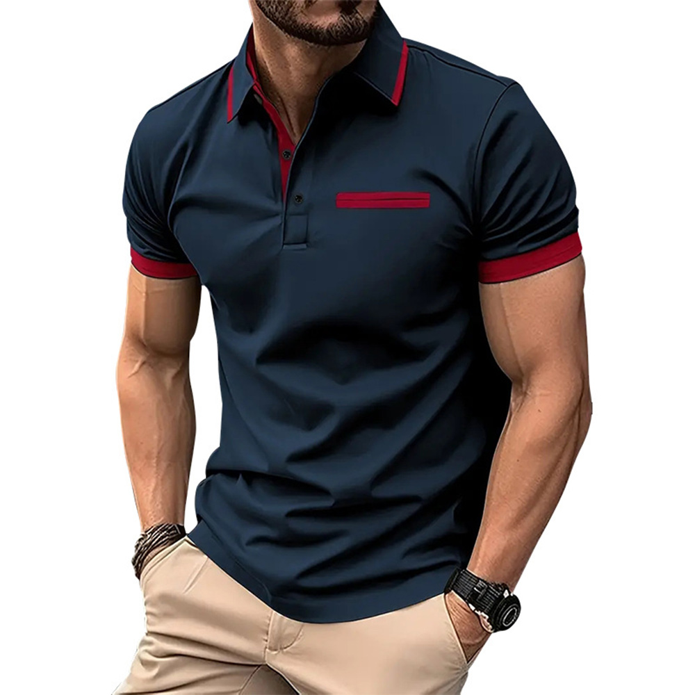 Herren Business Casual Colorblock Revers Poloshirt Kurzarm
