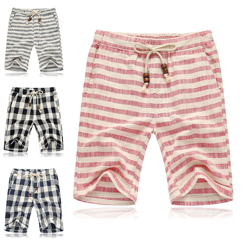 Gestreifte Strandhose aus Baumwolle und Leinen für Herren mit Kordelzug