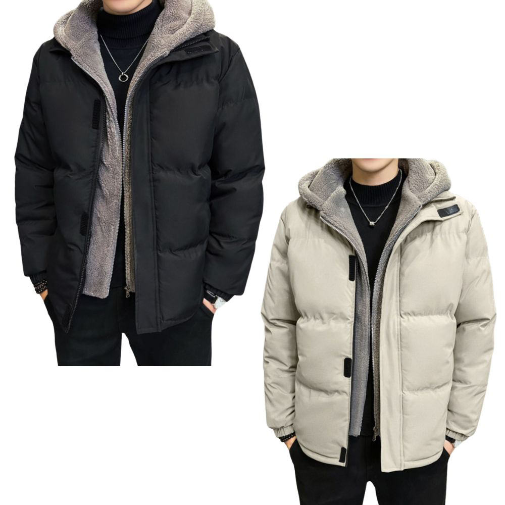 Winterlicher, samtverdickter, gefälschter, zweiteiliger, warmer Baumwollmantel mit Kapuze für Herren